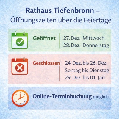 Rathaus Tiefenbronn: Geänderte Öffnungszeiten über die Feiertage